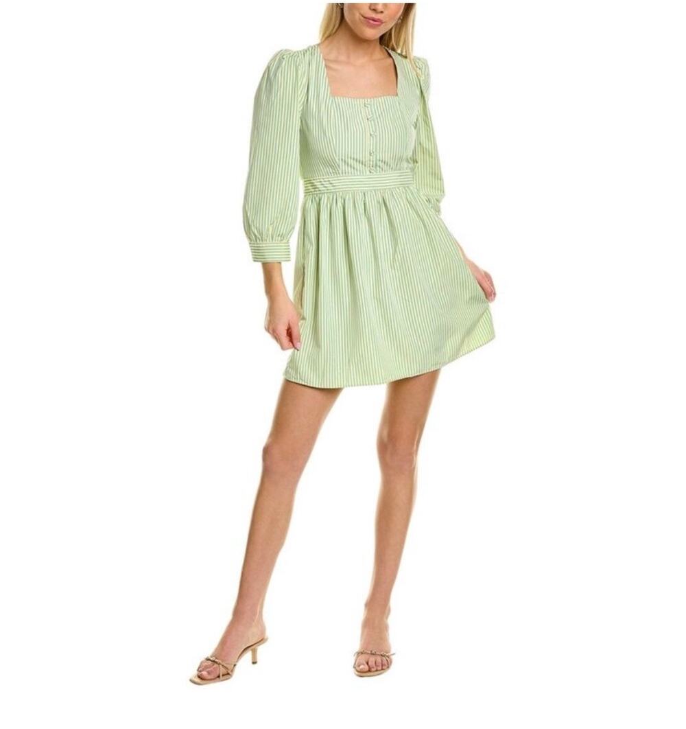 Women's Walter Baker Sadie Mini Dress Green Yellow Stripe Square Neck Size 6